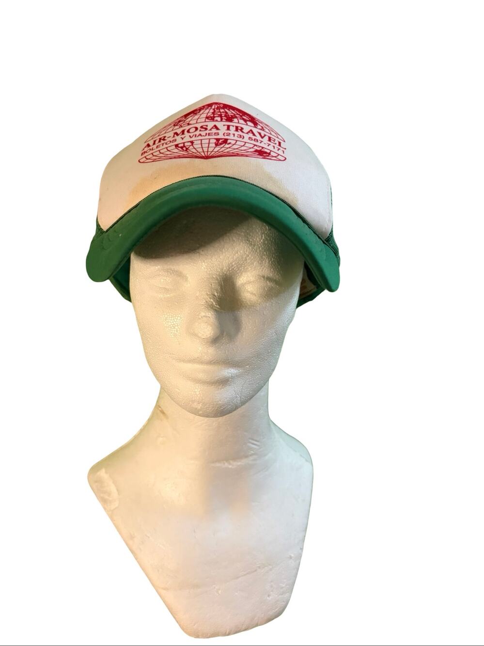 Vintage Air-Mosa Travel Trucker Hat Green White Mesh Snapback Cap One Size